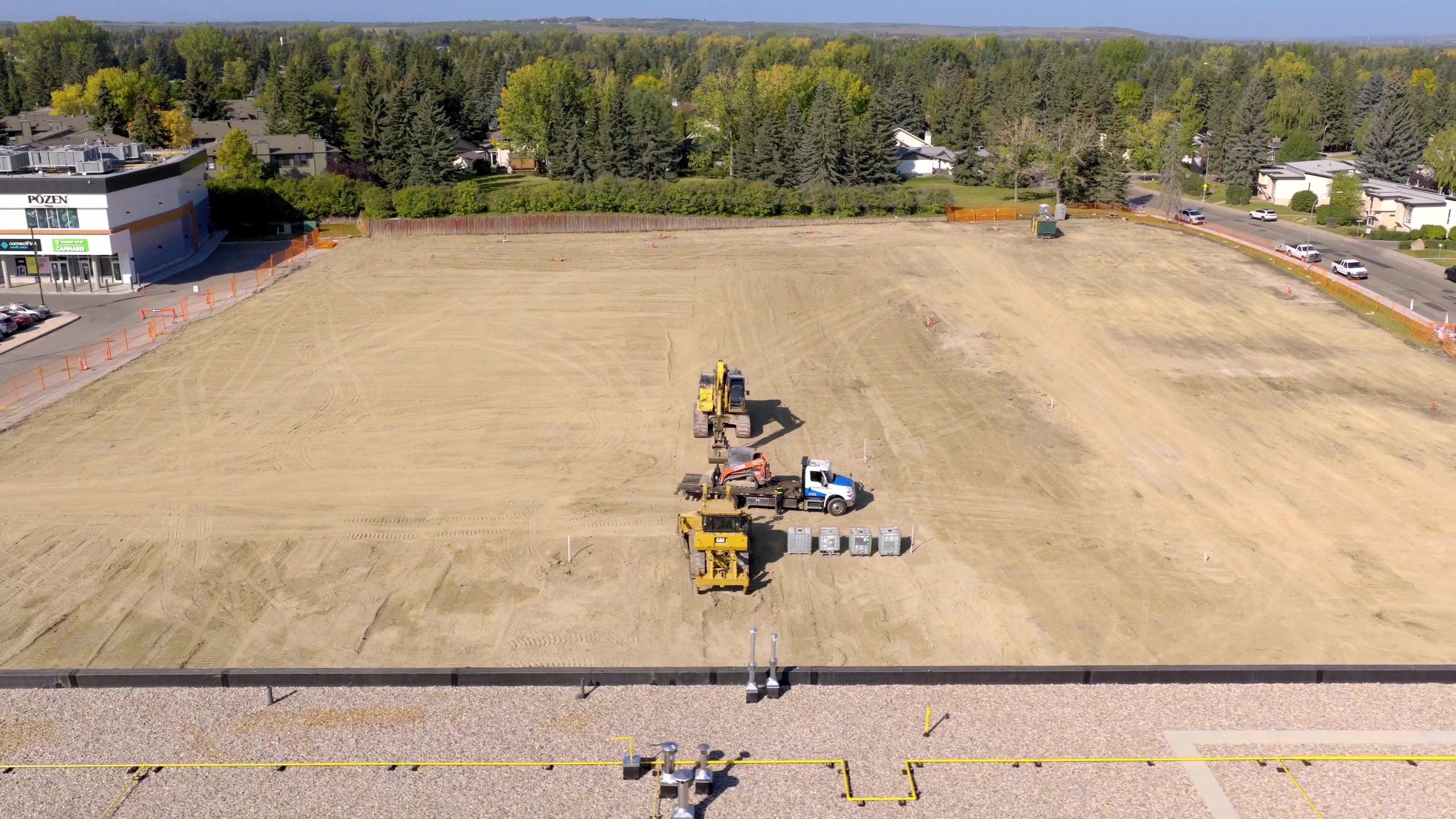 Aerial of the graded pad at the end of the Oakridge Co-op demolition