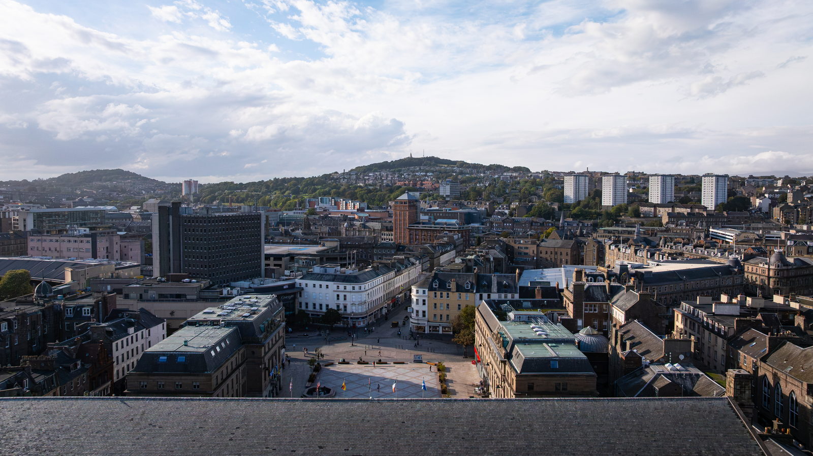 City Square in Dundee seen from above, with the hills beyond