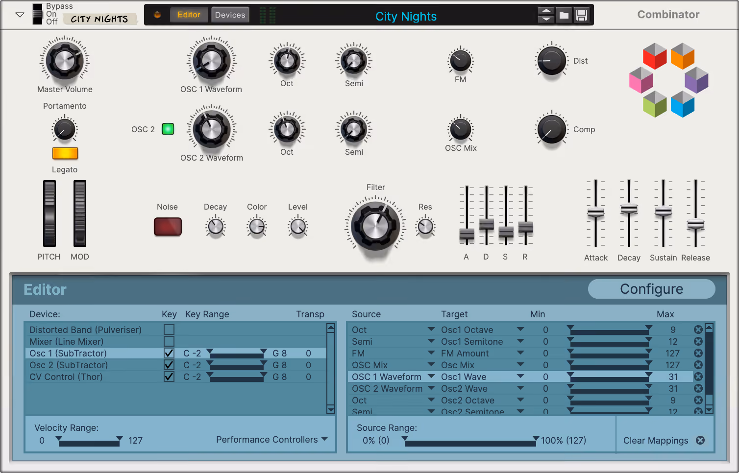 Combinator free macro patch device interface