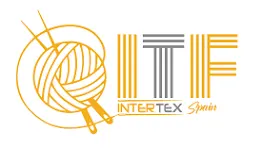 Logo featuring a ball of yarn with knitting needles, the letters Q, T, F with striped patterns, and the words INTERTEX Spain.