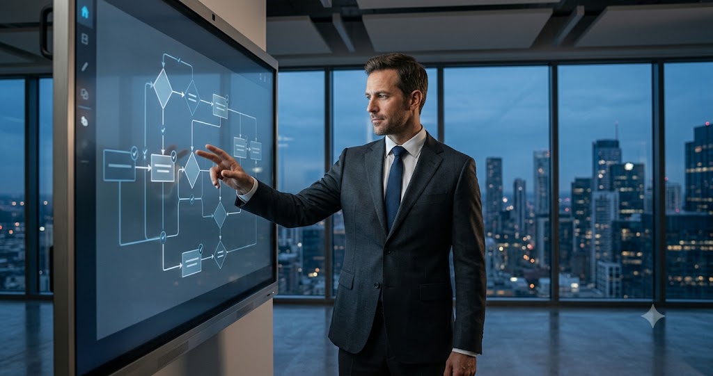 TMG executive reviewing an automated workflow system