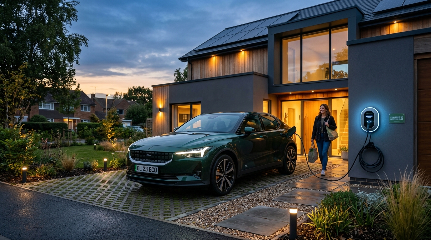 Modern UK home with solar PV system producing clean energy and increasing property efficiency
