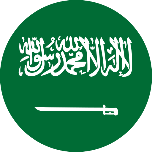 Flag of Saudi Arabia with white Arabic inscription and a sword on a green background.