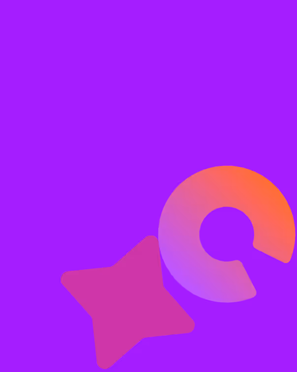 White computer cursor arrow on a purple background with a pink star and a red-orange circular shape in the bottom right corner.