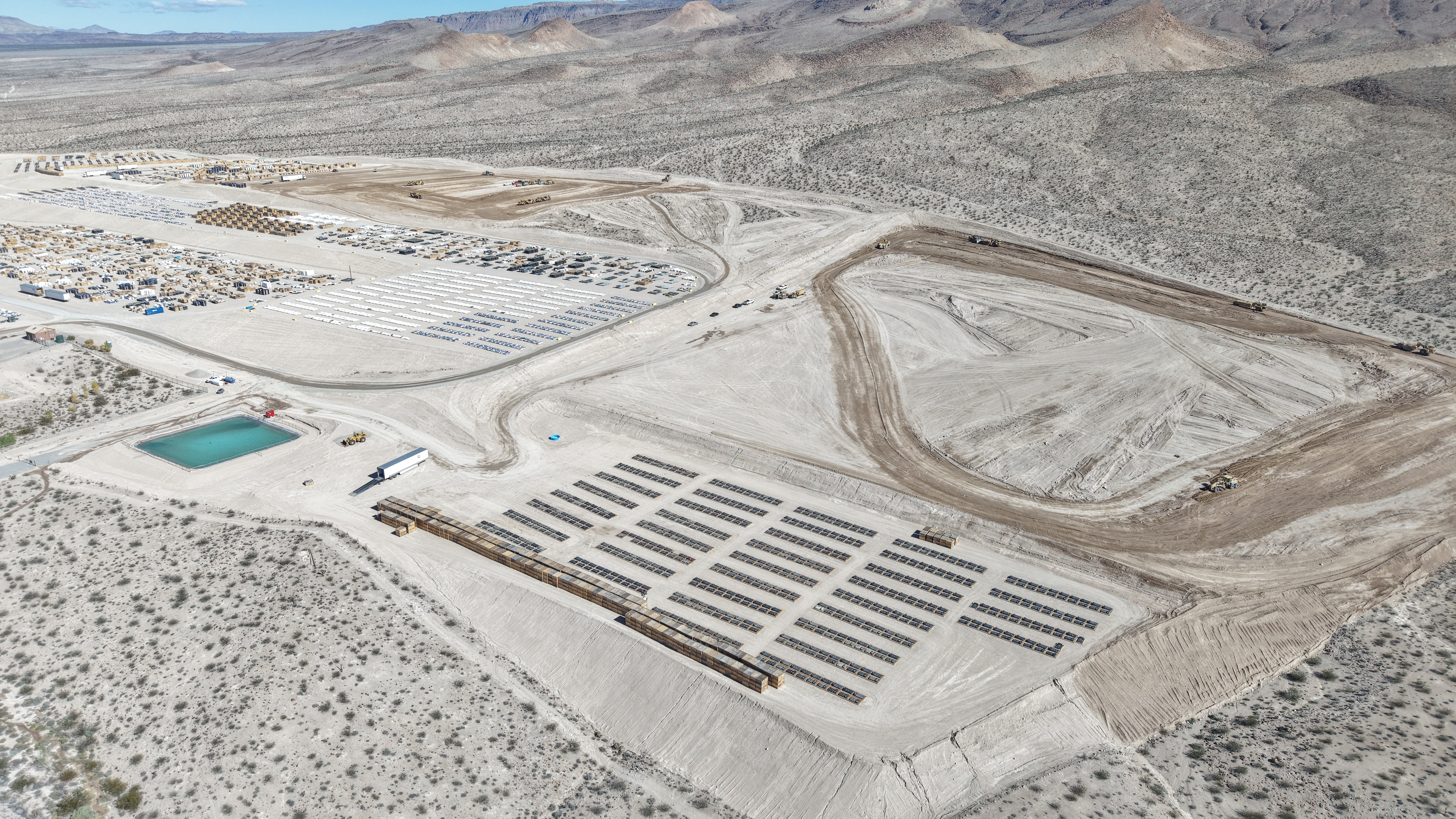 Aerial view of the completed Alamo facility buildout, showing storage rows and staging areas