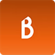 White stylized letter B on a square orange gradient background.