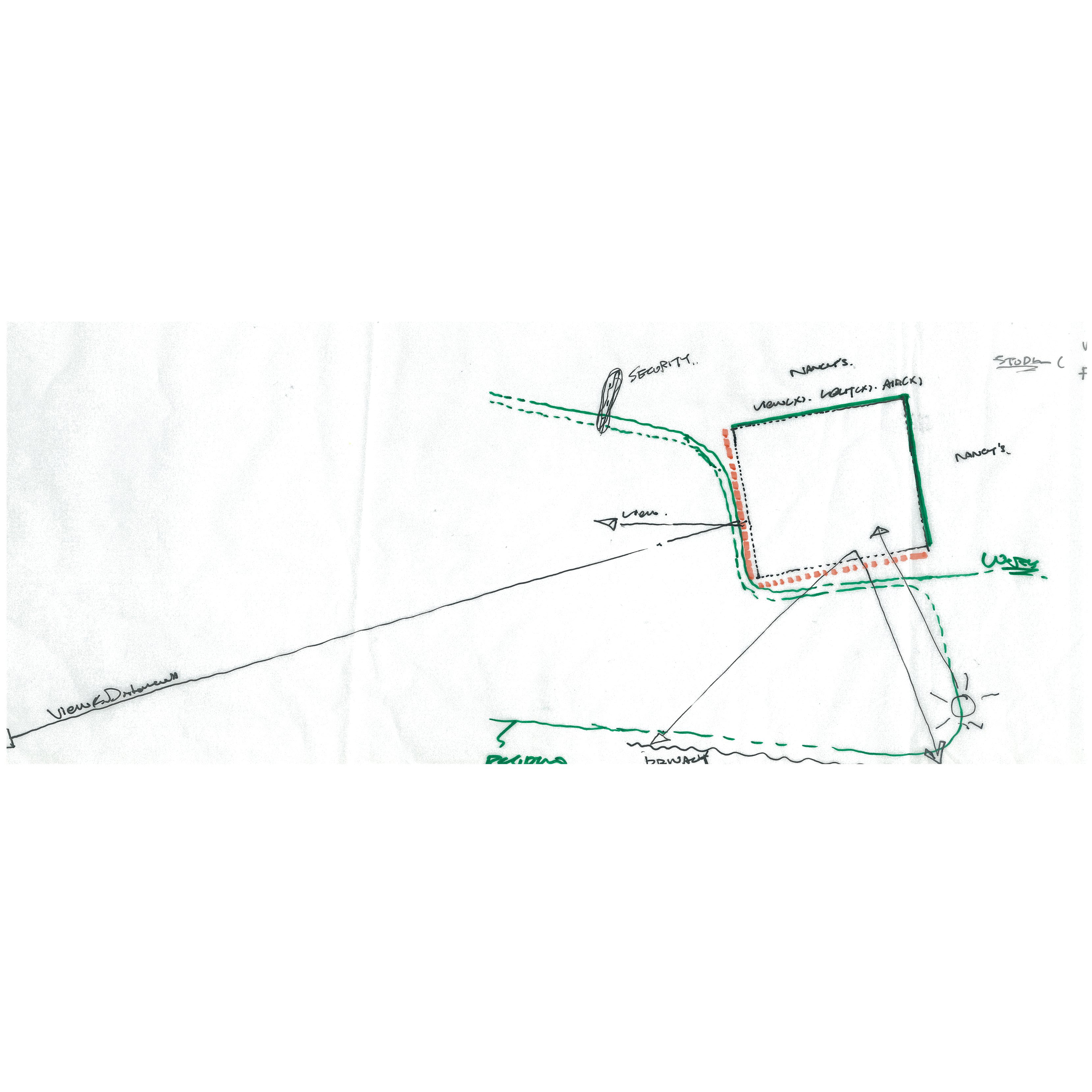 Watral's Piedmont Studio Remodeling site analysis sketch (NANCY's, security, view)