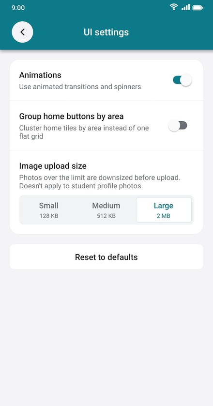 Helix app settings screen