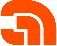 Abstract orange geometric shape resembling a stylized curved arrow or pipe segment.