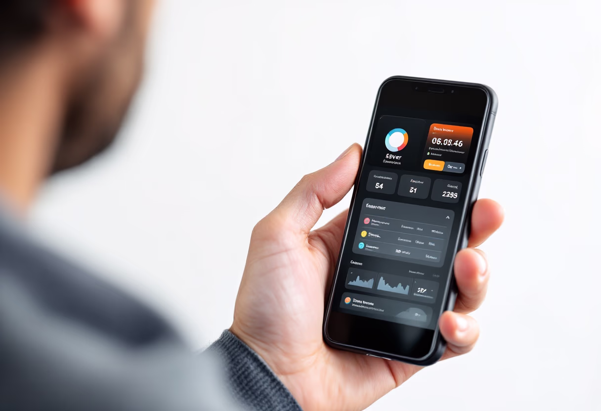[interface] image of server management dashboard on a mobile device (for an ai cybersecurity company)