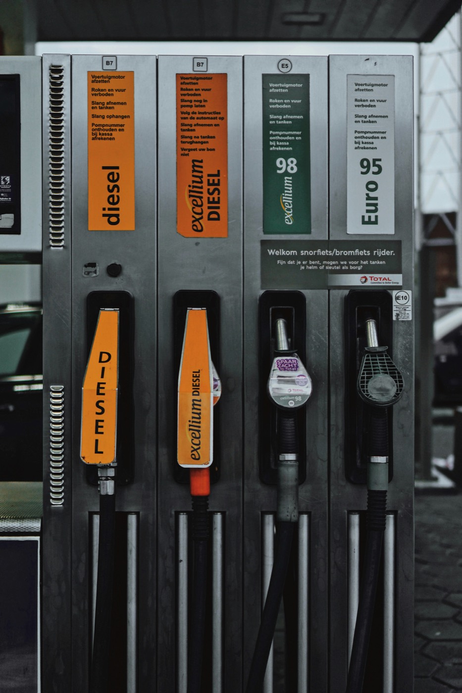 Fuel pump nozzles showing petrol octane grades