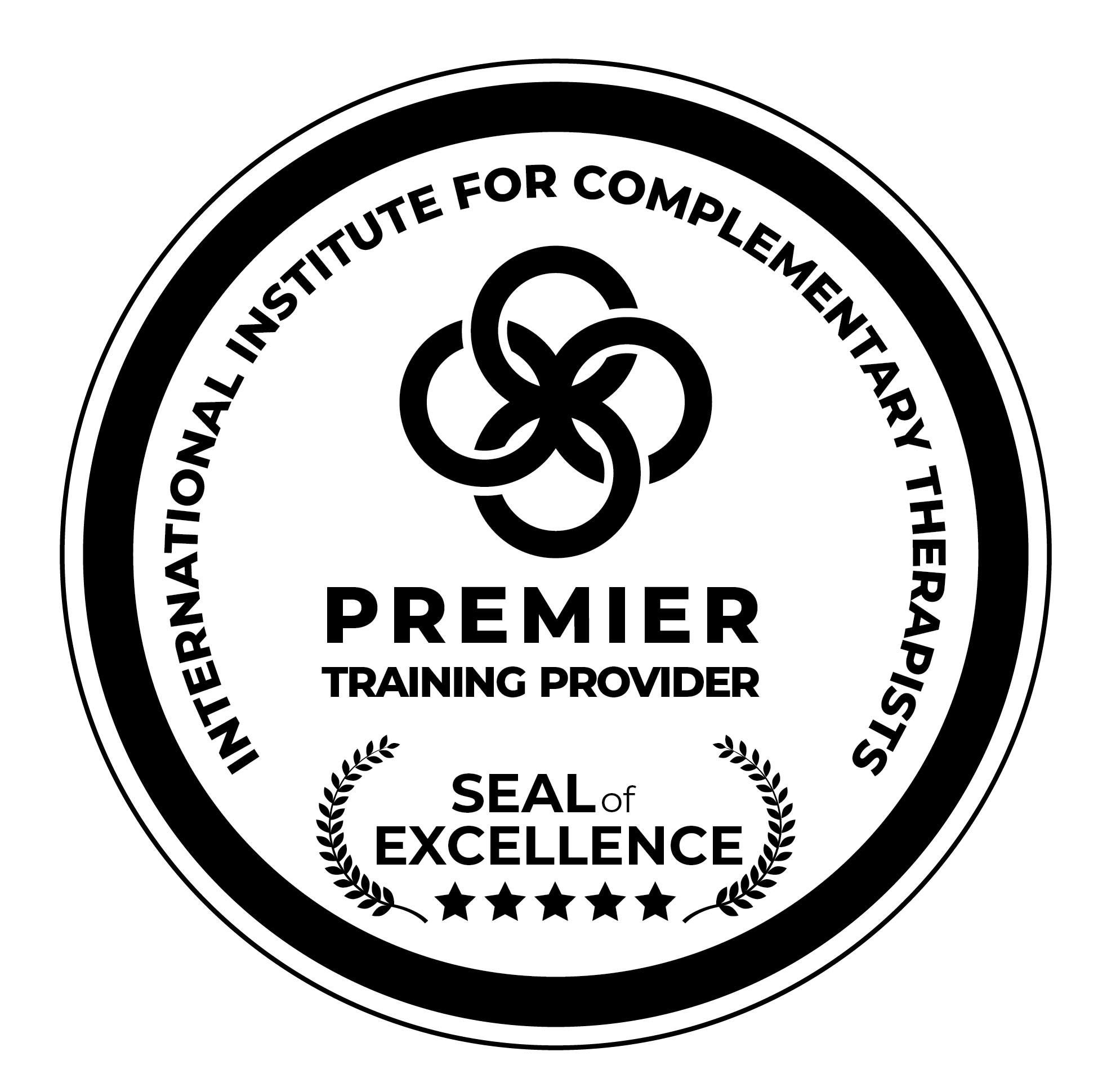 A logo image representing the International Institute for Complimentary Therapists with text that reads "Premiere Training Provider Seal of Excellence"