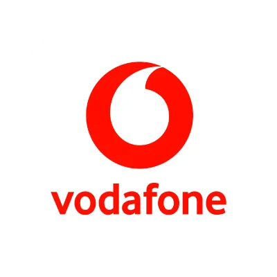 Vodafone company red logo with circular speech mark symbol above the text.