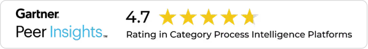 Gartner Peer Insights 4.7-star rating in Process Intelligence Platforms category with four and a half gold stars.