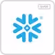 Blue symmetrical snowflake icon with rounded arms on a white background.