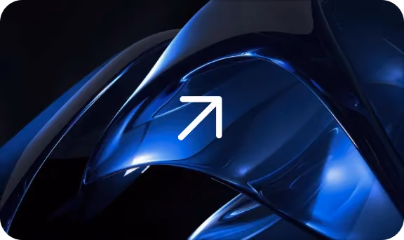 Abstract dark blue curved shapes with a white upward-right arrow in the center.