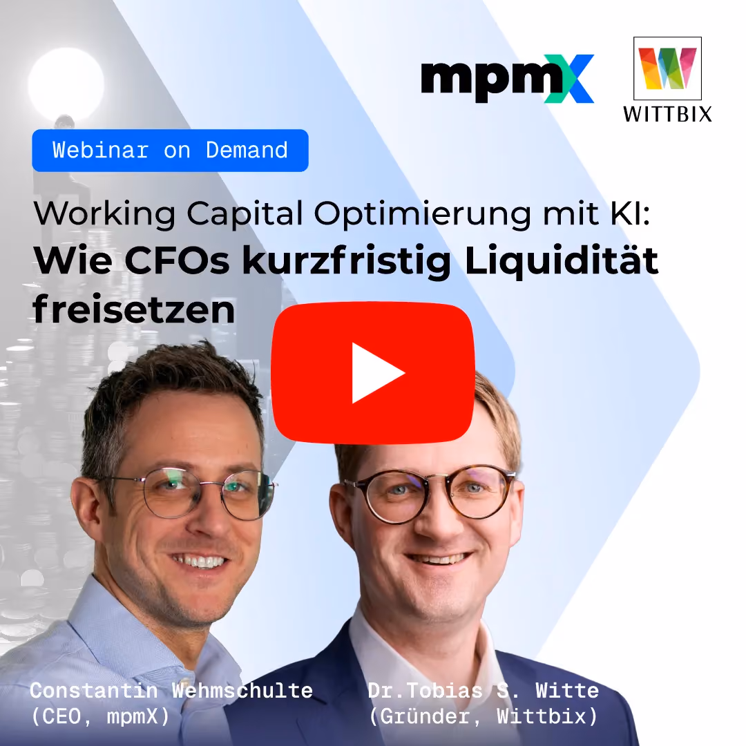 Webinar-Anzeige mit Porträts von Constantin Wehmschulte und Dr. Tobias S. Witte sowie den Logos von mpmX und Wittbix.