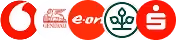 Logos of Vodafone, Genua, e-on, Sparkasse, and a green round logo with a plant symbol.