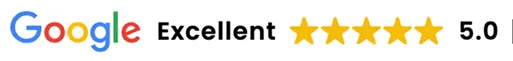 Google logo followed by the word Excellent and a five-star rating with a score of 5.0