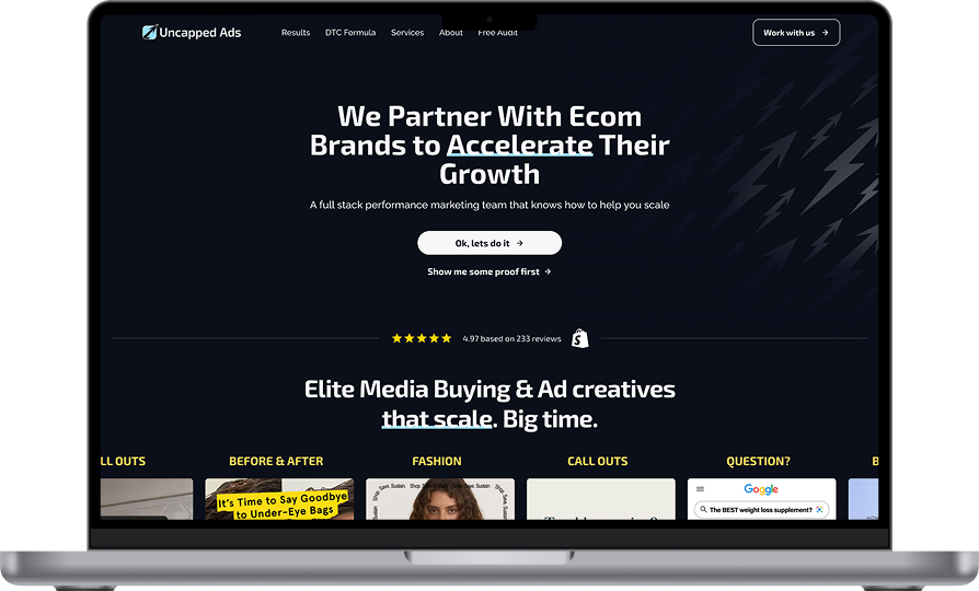 Uncapped Ads Webflow website redesign – ecommerce marketing agency