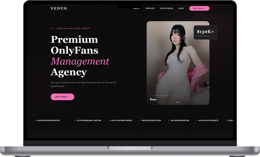 Venus Webflow website redesign – OnlyFans management agency with 34% conversion rate increase