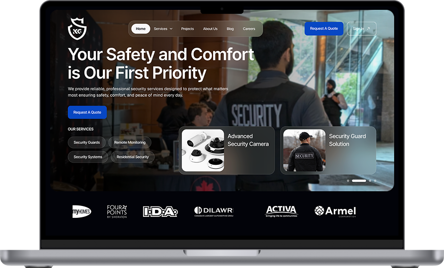 KG Security Webflow website redesign – security company with 47% quote requests growth and 38% organic traffic increase