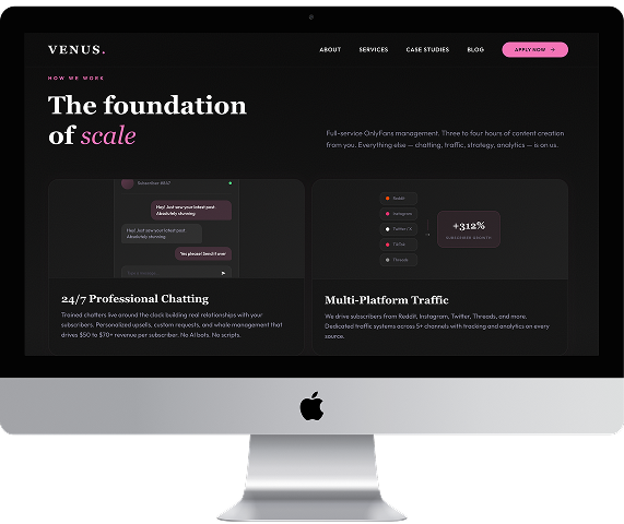 Venus Webflow website redesign – OnlyFans management agency with 34% conversion rate increase