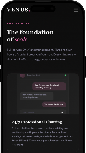 Venus Webflow website redesign – OnlyFans management agency with 34% conversion rate increase