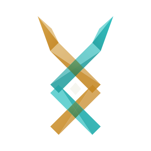 The NEEBA Source and Signal helix mark: amber and teal strands crossing around a light center