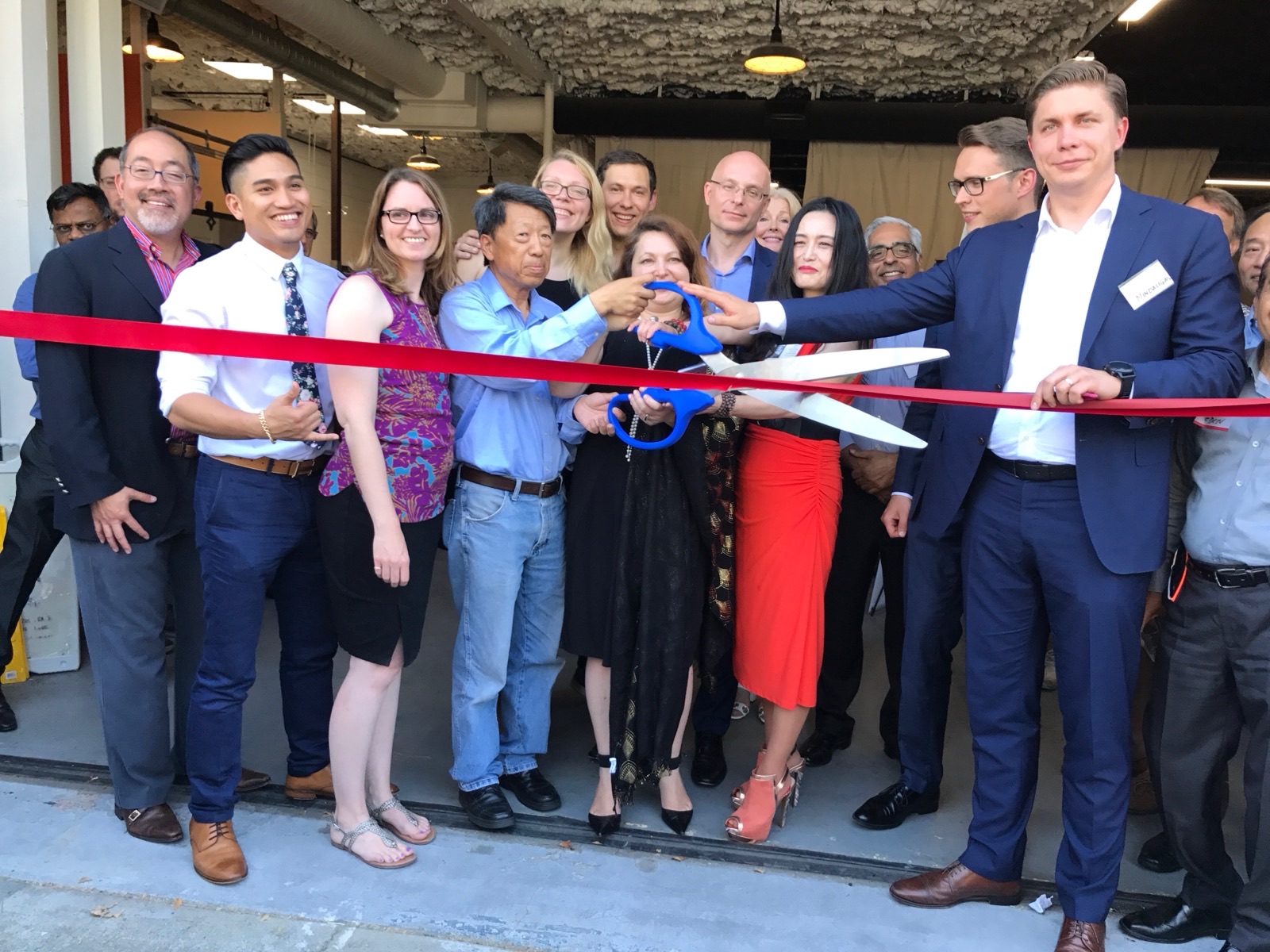 Ribbon cutting with a visiting Lithuanian delegation at a Silicon Valley accelerator