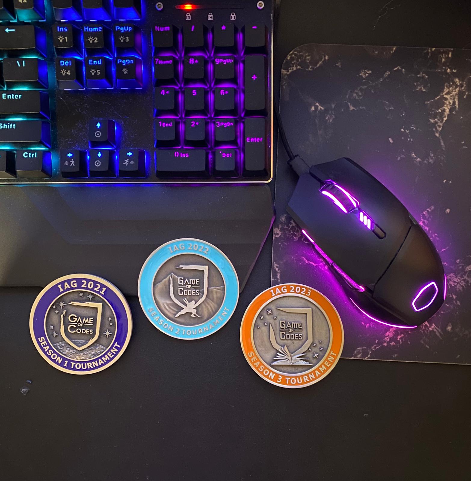 Custom coloured medallions manufactured for a recurring annual tournament and recognition program