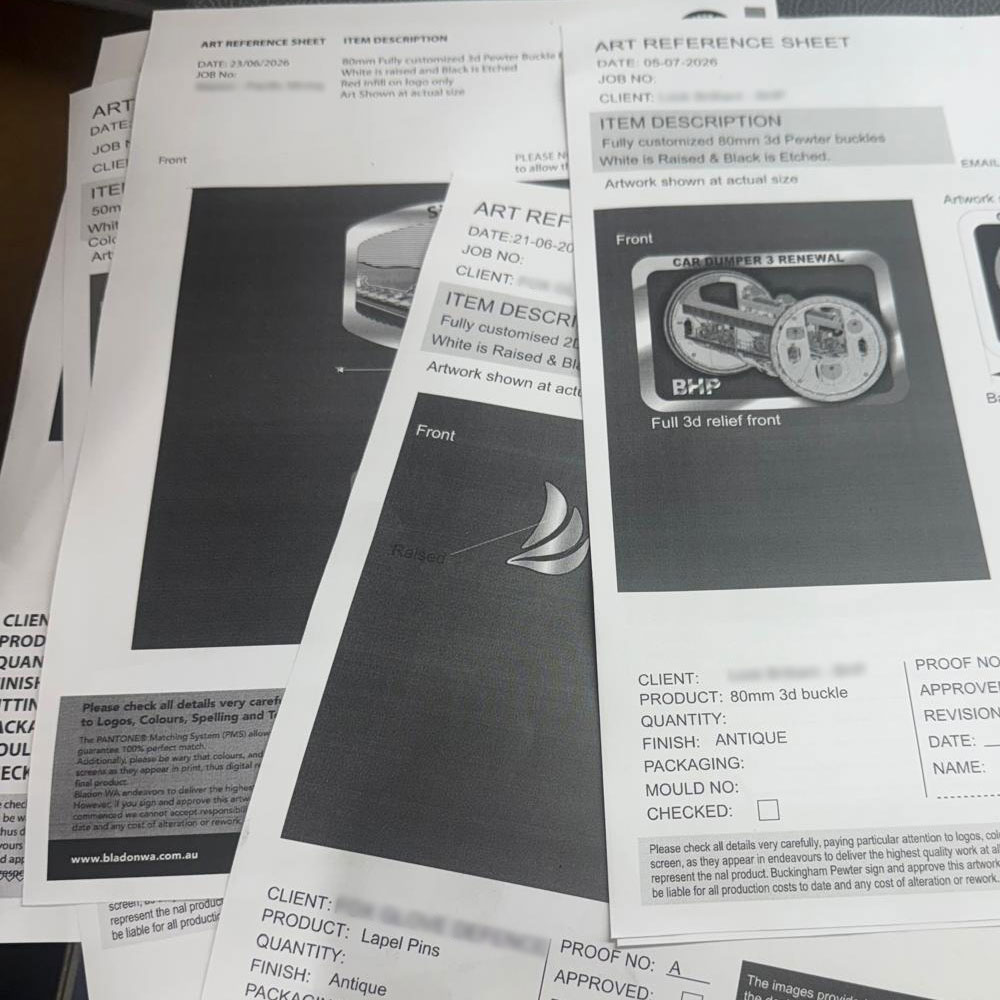 Artwork proof sheets used during the concept development and approval stage of a custom recognition project
