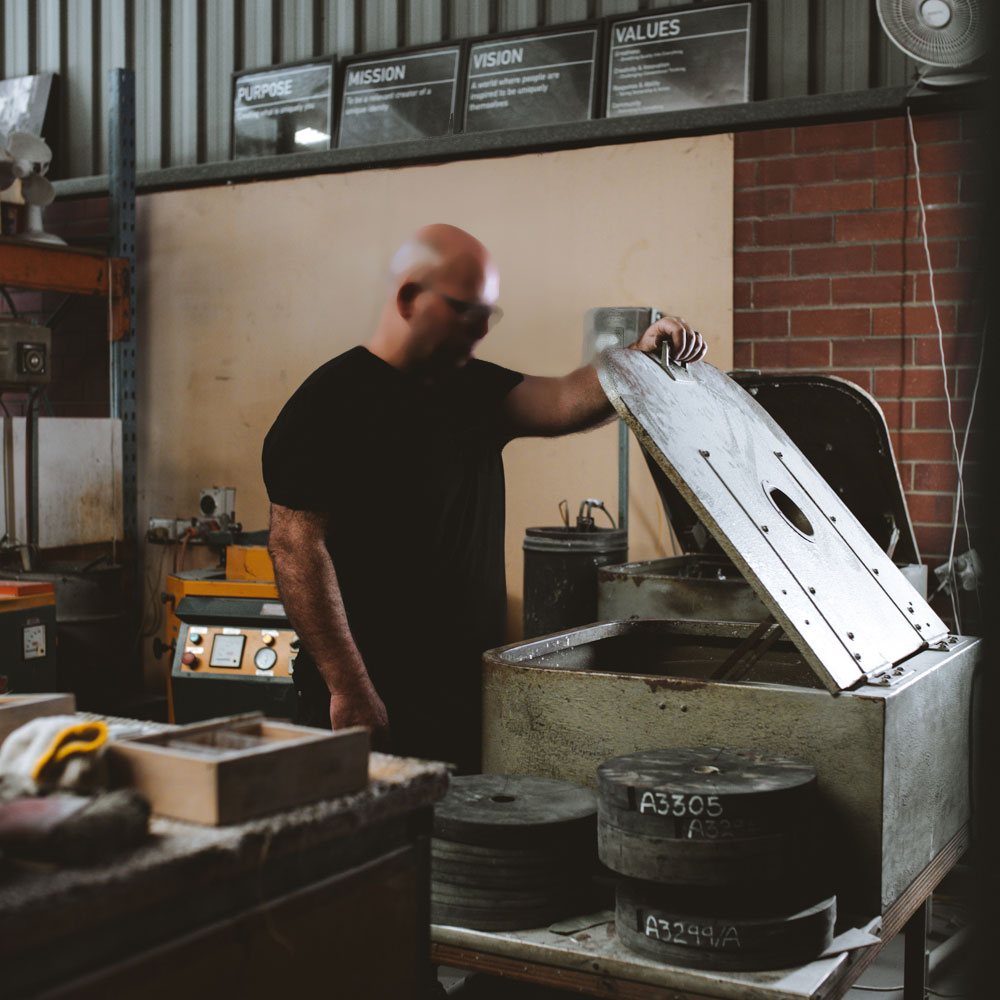Custom pewter recognition product being manufactured in Buckingham Pewter's Western Australian workshop