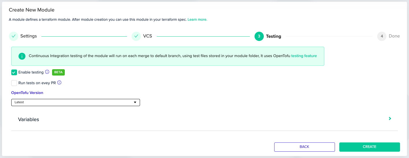 enable testing in env0