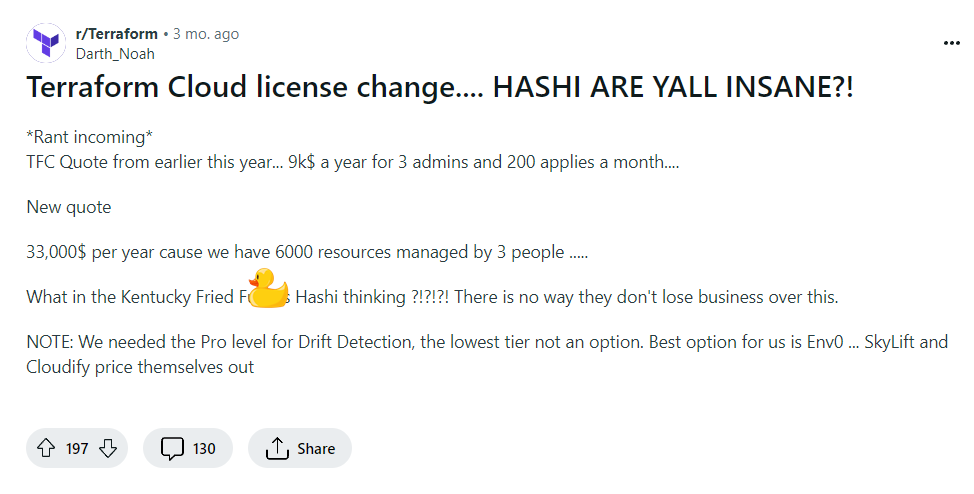 Reddit - Terraform Pricing Changes