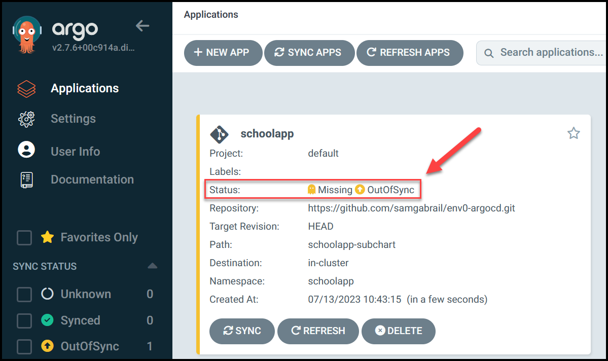 App Deployed but OutOfSync