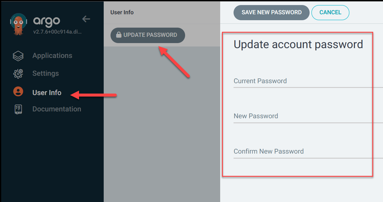 Update the admin password