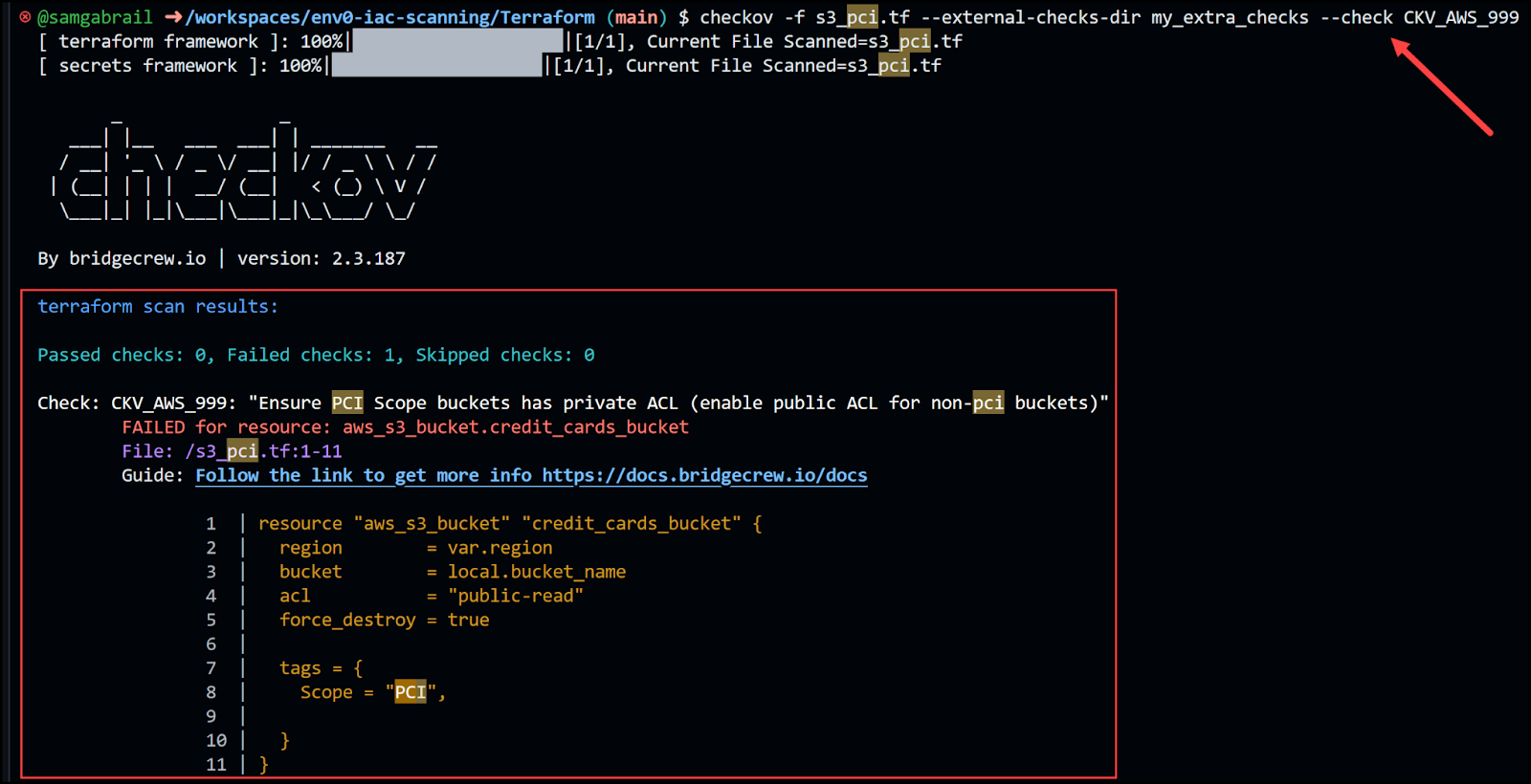 checkov custom policy output