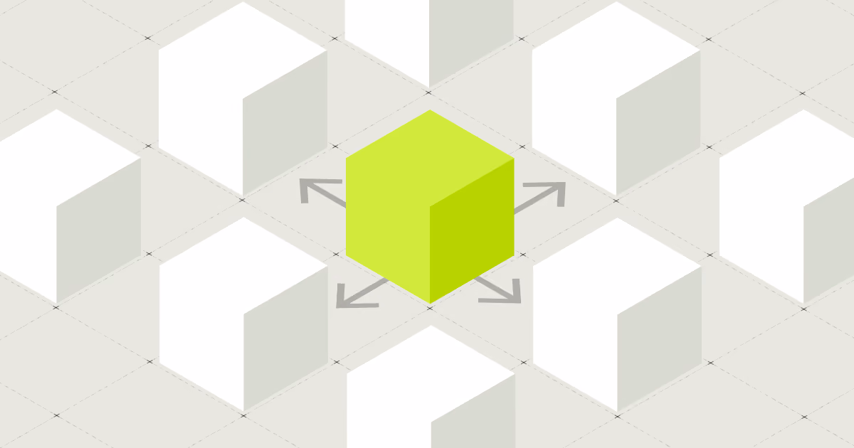 Green cube surrounded by white cubes
