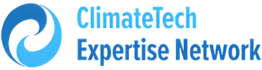 ClimateTech Expertise Network logo with stylized circular wave icon in blue gradient.