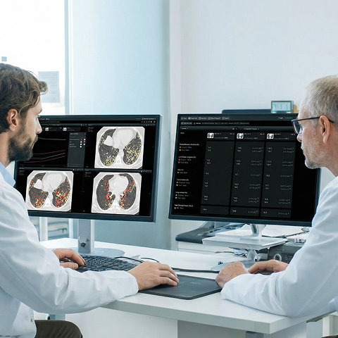 Doctors reviewing CT scans