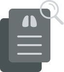 Icon showing two overlapping documents, one with lungs and text lines and a magnifying glass