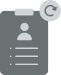 Clipboard with a user profile icon and a clock symbol indicating time or schedule.
