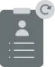 Clipboard with a user profile icon and a clock symbol indicating time or schedule.