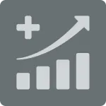 Graph of increasing bar chart with plus sign and upward arrow showing growth or improvement.