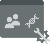 Icon with two person silhouettes, a DNA strand, and crossed wrench and screwdriver tools.