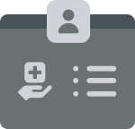 Icon with user silhouette and hand holding a medical cross next to three horizontal lines and dots.