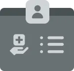 Icon with user silhouette and hand holding a medical cross next to three horizontal lines and dots.