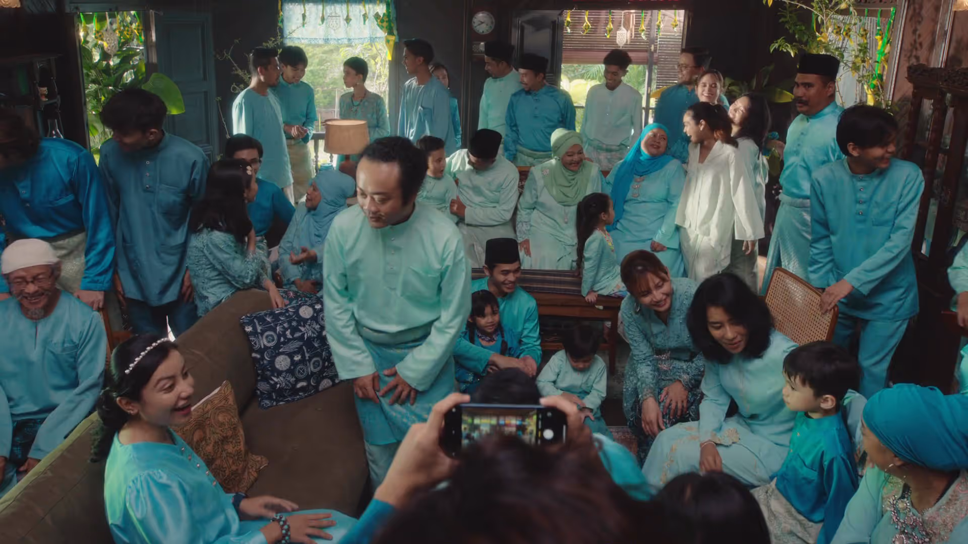 crowd of people in blue 
