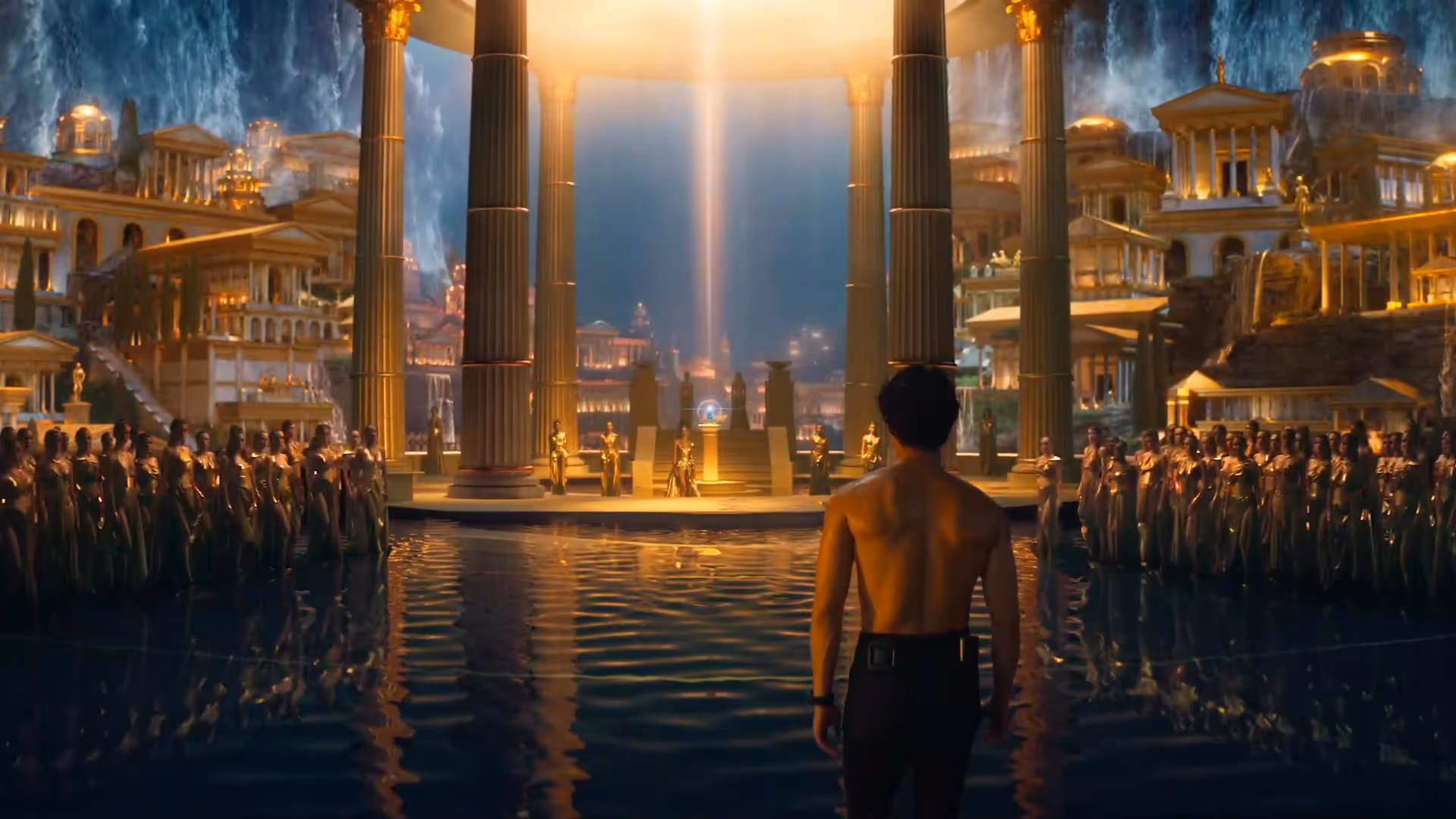 man approaching underwater alter or temple